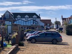 Taking a rest at the bottom of the garden of The White Horse at Brancaster Staithe - this was where we had dinner on our first evening.